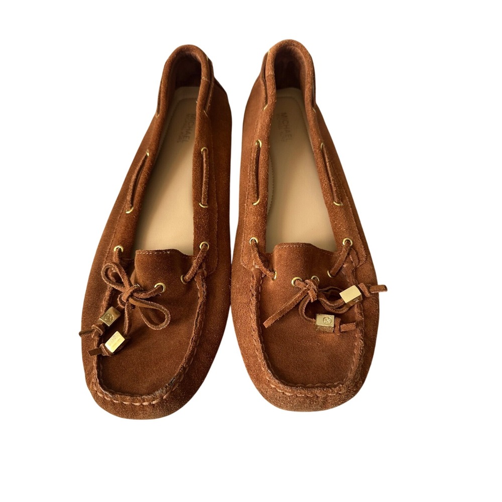 Michael Kors Suede Moccasins Size 9 Loafers Gold Hardware Accents‎ Brown